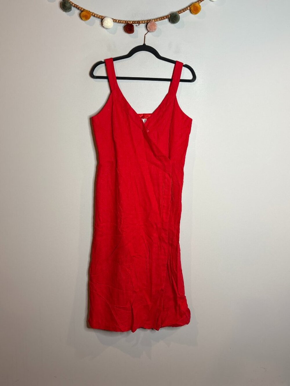 Spiegel red linen blend sleeveless wrap dress